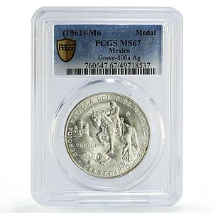 Mexico Puebla Battle General Zaragoza Horseman MS67 PCGS silver medal coin 1962