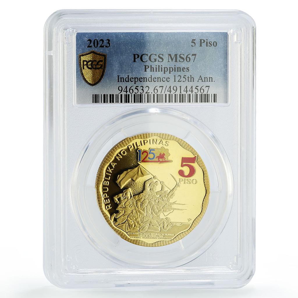 Philippines 5 piso Independence 125th Anniversary Politics MS67 PCGS coin 2023