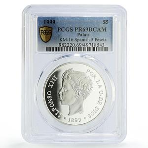 Palau 5 dollars Spanish 5 Pesetas Child Alfonso XIII PR69 PCGS silver coin 1999