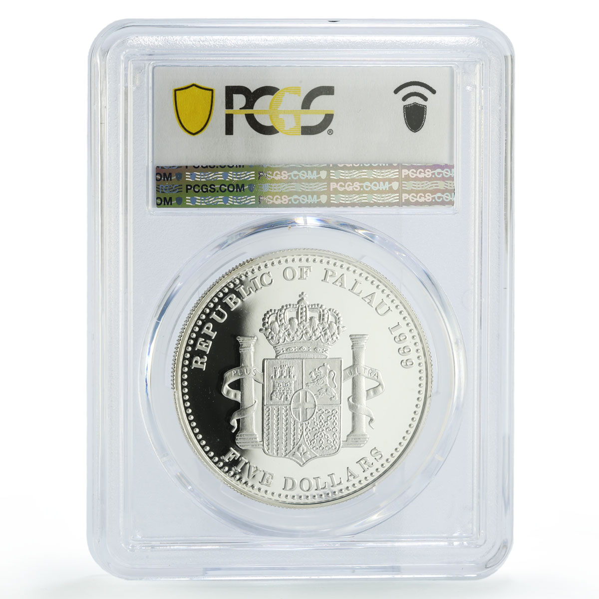 Palau 5 dollars Spanish 5 Pesetas Child Alfonso XIII PR69 PCGS silver coin 1999
