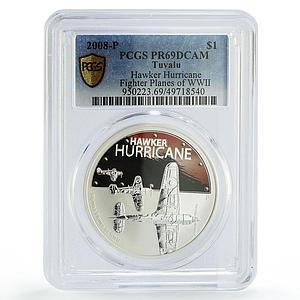 Tuvalu 1 dollar WWII Fighter Planes Hawker Hurricane PR69 PCGS silver coin 2008