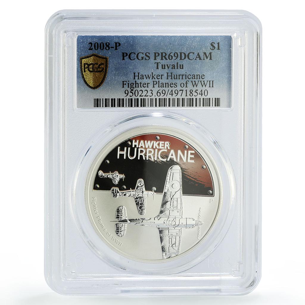 Tuvalu 1 dollar WWII Fighter Planes Hawker Hurricane PR69 PCGS silver coin 2008