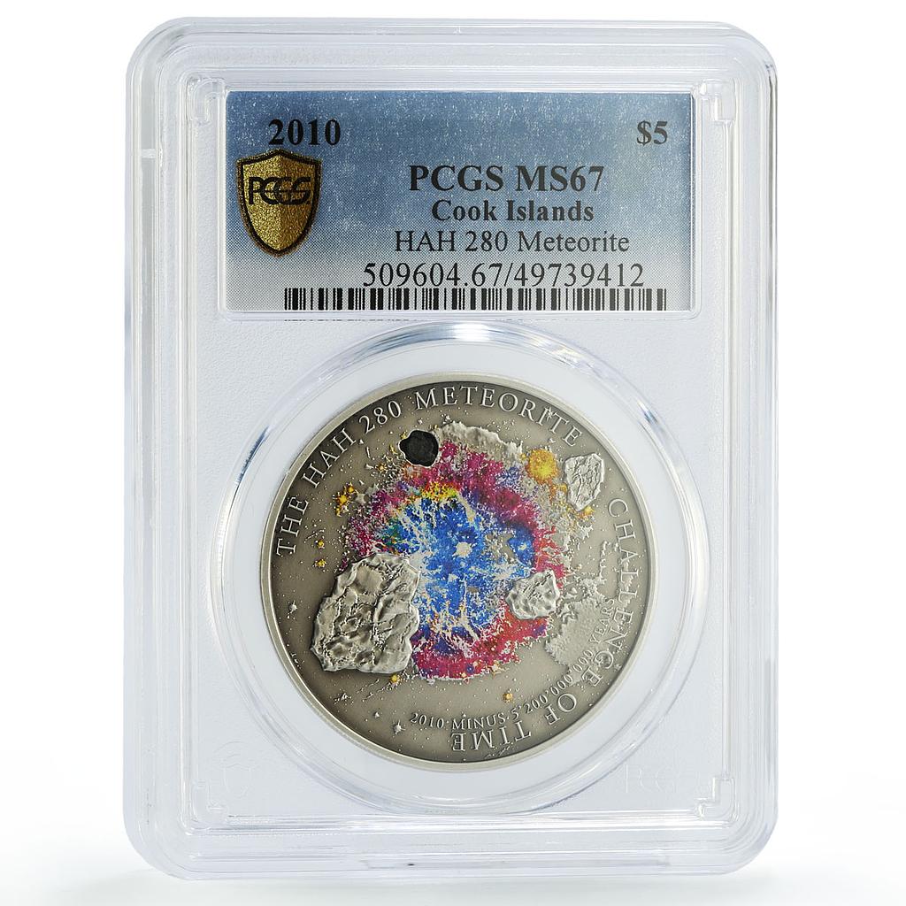 Cook Islands 5 dollars Meteorites HAH 280 Space MS67 PCGS silver coin 2010
