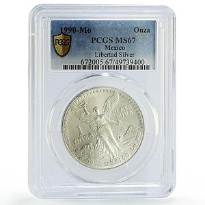 Mexico 1 onza Libertad Angel of Independence MS67 PCGS silver coin 1990