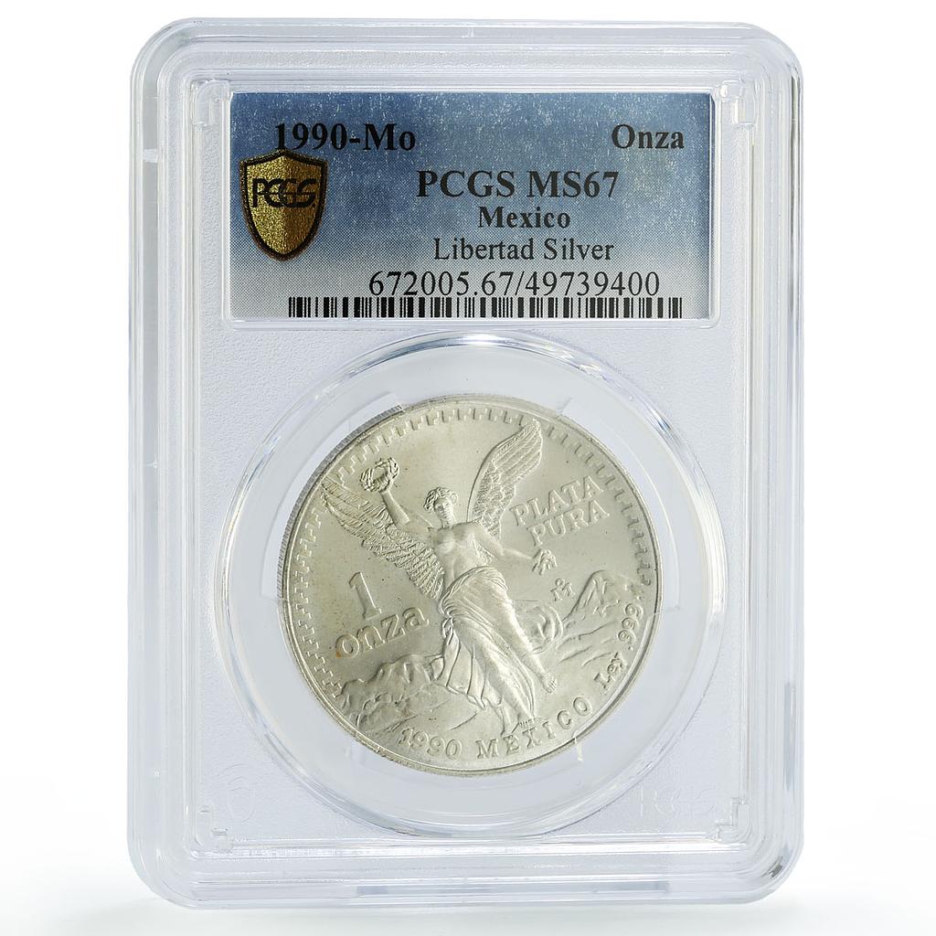 Mexico 1 onza Libertad Angel of Independence MS67 PCGS silver coin 1990