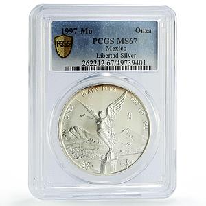 Mexico 1 onza Libertad Angel of Independence MS67 PCGS silver coin 1997