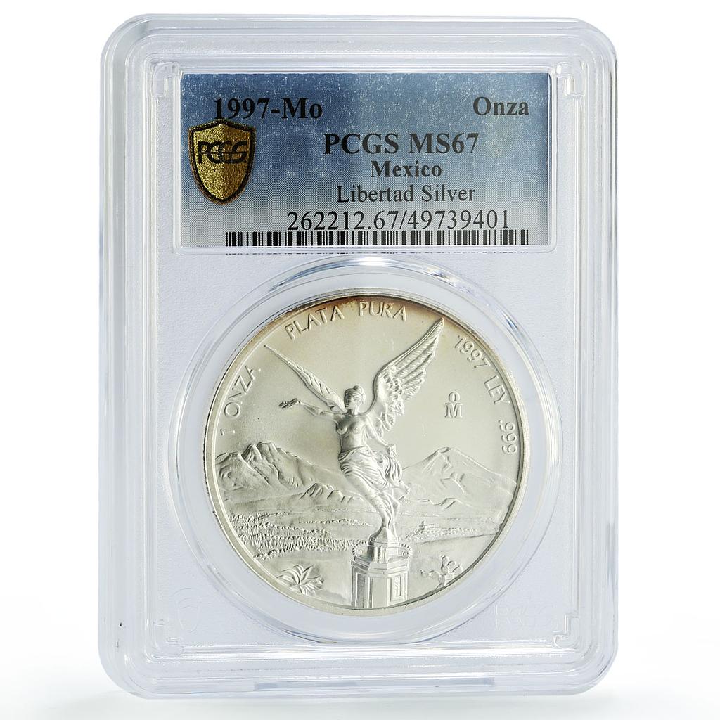 Mexico 1 onza Libertad Angel of Independence MS67 PCGS silver coin 1997