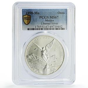 Mexico 1 onza Libertad Angel of Independence MS67 PCGS silver coin 1998