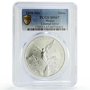 Mexico 1 onza Libertad Angel of Independence MS67 PCGS silver coin 1998