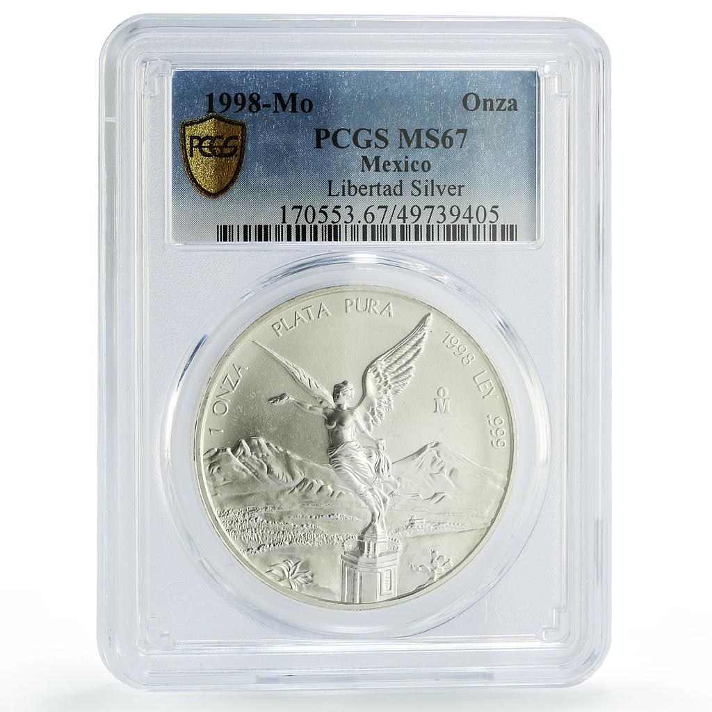 Mexico 1 onza Libertad Angel of Independence MS67 PCGS silver coin 1998