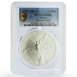 Mexico 1 onza Libertad Angel of Independence MS68 PCGS silver coin 1996