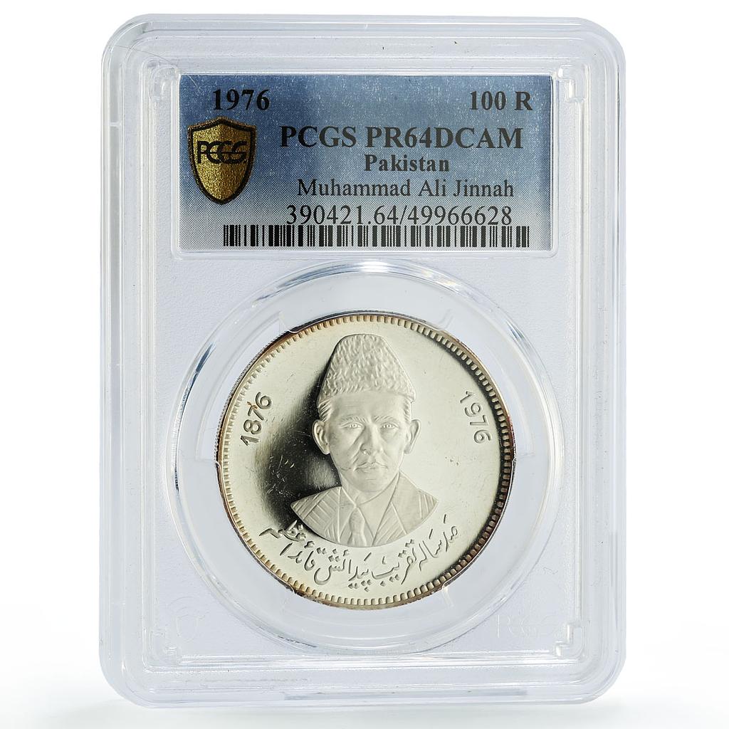 Pakistan 100 rupees Muhammad Ali Jinnah Politics PR64 PCGS silver coin 1976