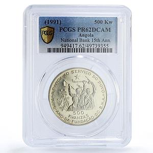Angola 500 kwanzas National Bank Foundation Armed Men PR62 PCGS silver coin 1991