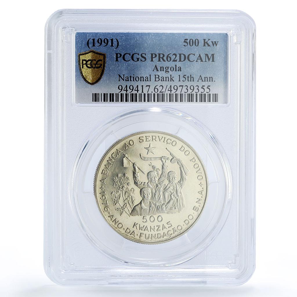 Angola 500 kwanzas National Bank Foundation Armed Men PR62 PCGS silver coin 1991