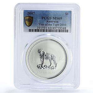 Australia 1 dollar Lunar Calendar II Tiger Year 2010 MS69 PCGS silver coin 2007