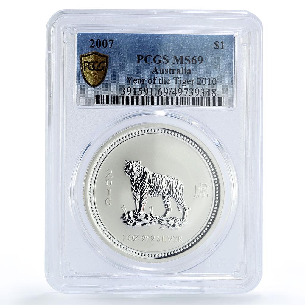 Australia 1 dollar Lunar Calendar II Tiger Year 2010 MS69 PCGS silver coin 2007