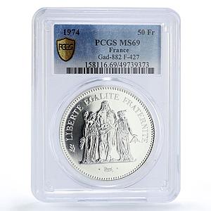 France 50 francs Freedom Equality Fraternity Hercules MS69 PCGS silver coin 1974