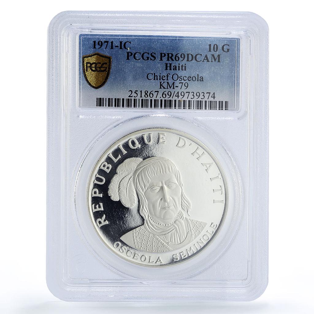 Haiti 10 gourdes Indian Chieftains Osceola PR69 PCGS silver coin 1971