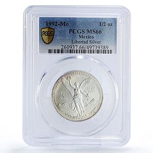 Mexico 1/2 onza Libertad Angel of Independence MS66 PCGS silver coin 1992