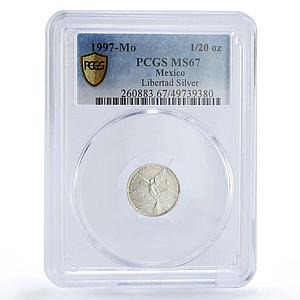 Mexico 1/20 onza Libertad Angel of Independence MS67 PCGS silver coin 1997