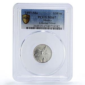 Mexico 1/10 onza Libertad Angel of Independence MS67 PCGS silver coin 1997