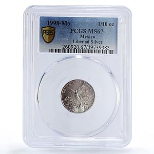 Mexico 1/10 onza Libertad Angel of Independence MS67 PCGS silver coin 1998