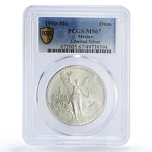Mexico 1 onza Libertad Angel of Independence MS67 PCGS silver coin 1990