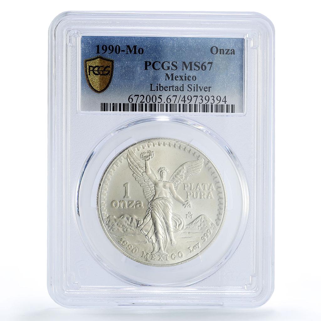 Mexico 1 onza Libertad Angel of Independence MS67 PCGS silver coin 1990