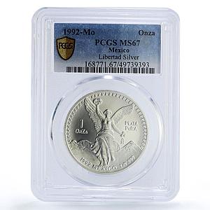 Mexico 1 onza Libertad Angel of Independence MS67 PCGS silver coin 1992