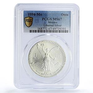 Mexico 1 onza Libertad Angel of Independence MS67 PCGS silver coin 1994