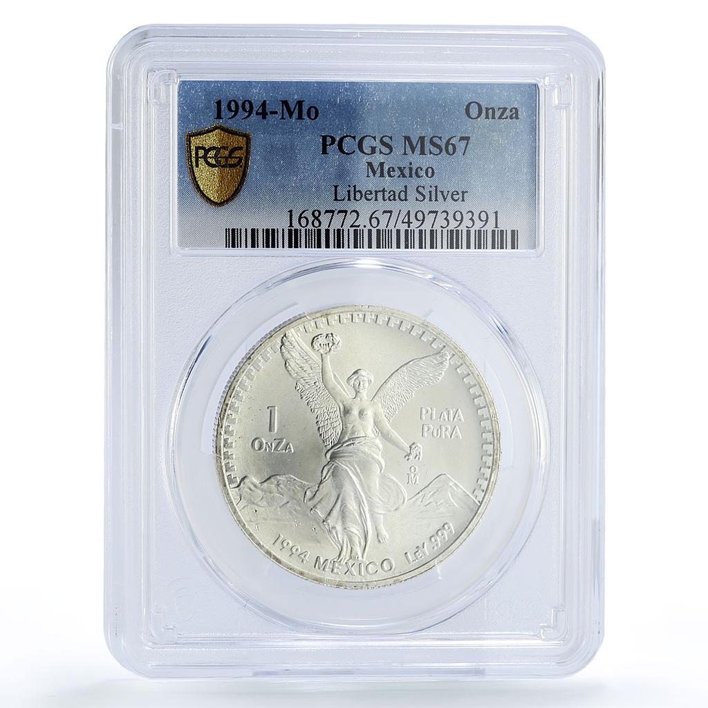 Mexico 1 onza Libertad Angel of Independence MS67 PCGS silver coin 1994