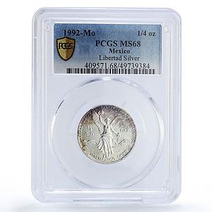 Mexico 1/4 onza Libertad Angel of Independence MS68 PCGS silver coin 1992