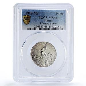Mexico 1/4 onza Libertad Angel of Independence MS68 PCGS silver coin 1998