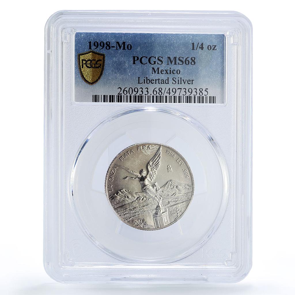 Mexico 1/4 onza Libertad Angel of Independence MS68 PCGS silver coin 1998