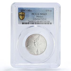 Mexico 1/4 onza Libertad Angel of Independence MS69 PCGS silver coin 1997