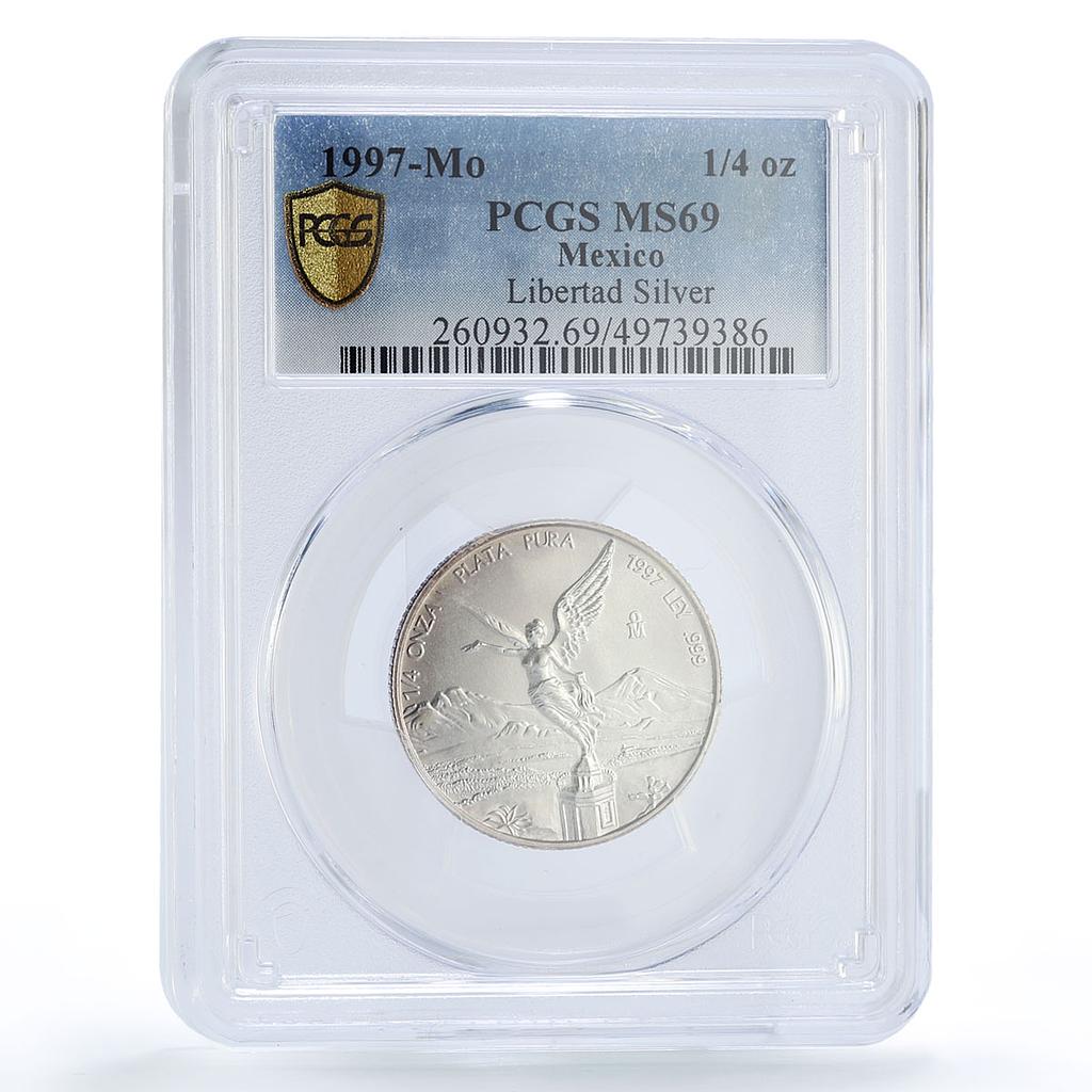 Mexico 1/4 onza Libertad Angel of Independence MS69 PCGS silver coin 1997