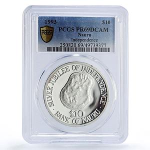 Nauru 10 dollars Independence 25th Anniversary KM-1 PR69 PCGS silver coin 1993