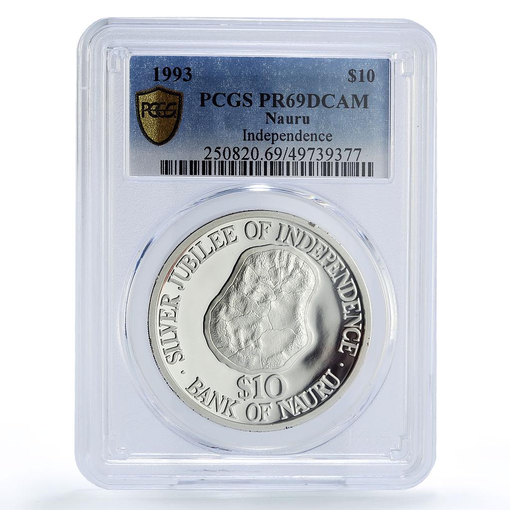 Nauru 10 dollars Independence 25th Anniversary KM-1 PR69 PCGS silver coin 1993