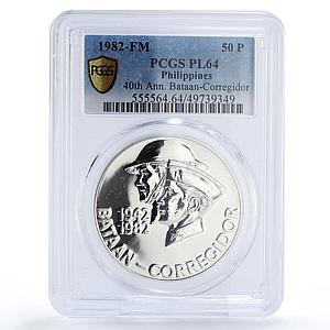 Philippines 50 piso Bataan Corregidor Battles KM-236 PL64 PCGS silver coin 1982
