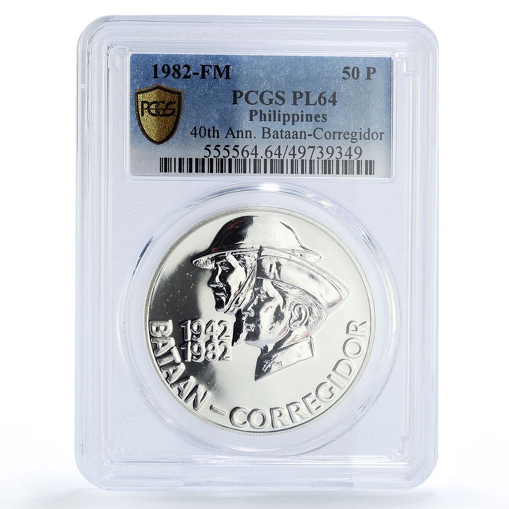 Philippines 50 piso Bataan Corregidor Battles KM-236 PL64 PCGS silver coin 1982
