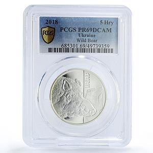 Ukraine 5 hryvnias Fauna Cultural Monuments Boar Gilt PR69 PCGS silver coin 2018