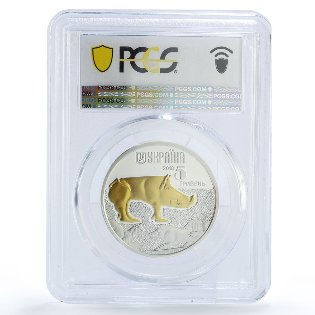 Ukraine 5 hryvnias Fauna Cultural Monuments Boar Gilt PR69 PCGS silver coin 2018