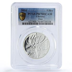 Ukraine 5 hryvnias Fauna Cultural Monuments Deer Gilt PR70 PCGS silver coin 2016