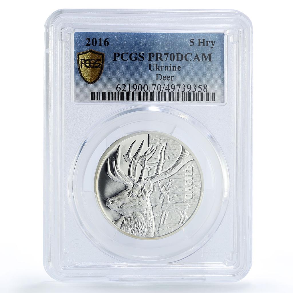 Ukraine 5 hryvnias Fauna Cultural Monuments Deer Gilt PR70 PCGS silver coin 2016