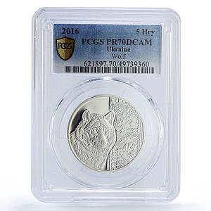 Ukraine 5 hryvnias Fauna Cultural Monuments Wolf Gilt PR70 PCGS silver coin 2016