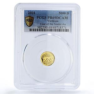 Vietnam 5000 dong Lunar Calendar Year of the Snake PR69 PCGS gold coin 2001