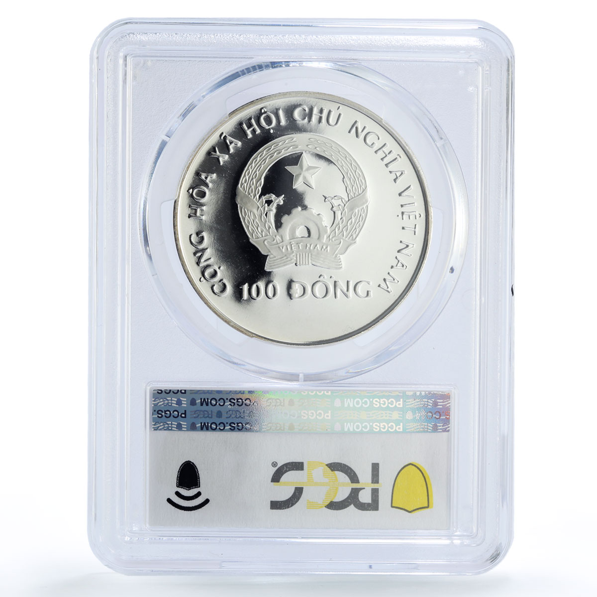 Vietnam 100 dong Seafaring Dragon Boat Ship Small PR69 PCGS silver coin 1988