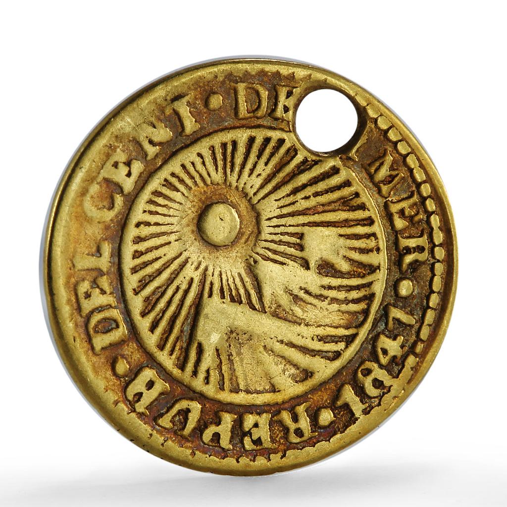 Central America Costa Rica 1/2 escudo Radiant Sun Holed KM-13 gold coin 1848 Central America Costa Rica 1/2 escudo Radiant Sun Holed KM-13 gold coin 1848