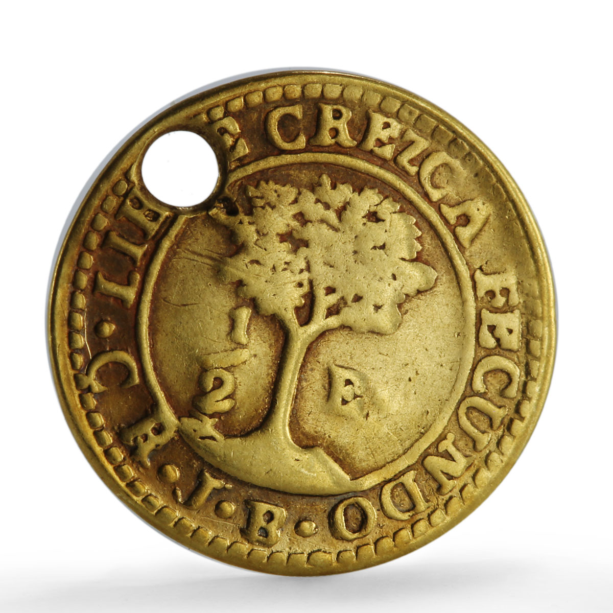 Central America Costa Rica 1/2 escudo Radiant Sun Holed KM-13 gold coin 1848 Central America Costa Rica 1/2 escudo Radiant Sun Holed KM-13 gold coin 1848