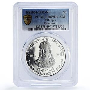 Ethiopia 5 dollars Emperor King Theodros II Politics PR69 PCGS silver coin 1972